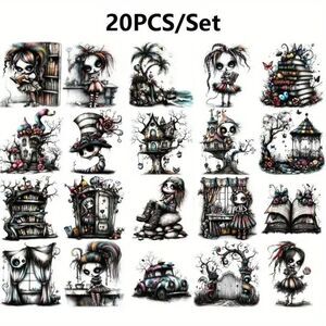 20pcs Haunted Girl 2D Stickers Gothic-Themed DIY Decor Self-Adhesive Semi-Gloss